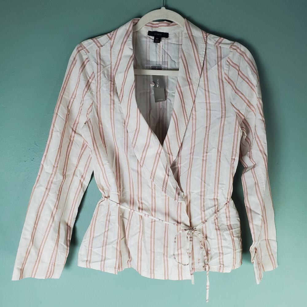 J. Crew Wrap Top Womens Pink Striped Tie Front Viscose Cotton Blend Size XS